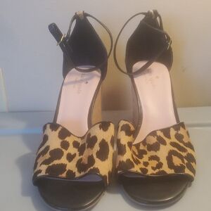 kate spade New York Leopard Print.size 10 Womans Ankle-Strap Sandals - Black/Tan